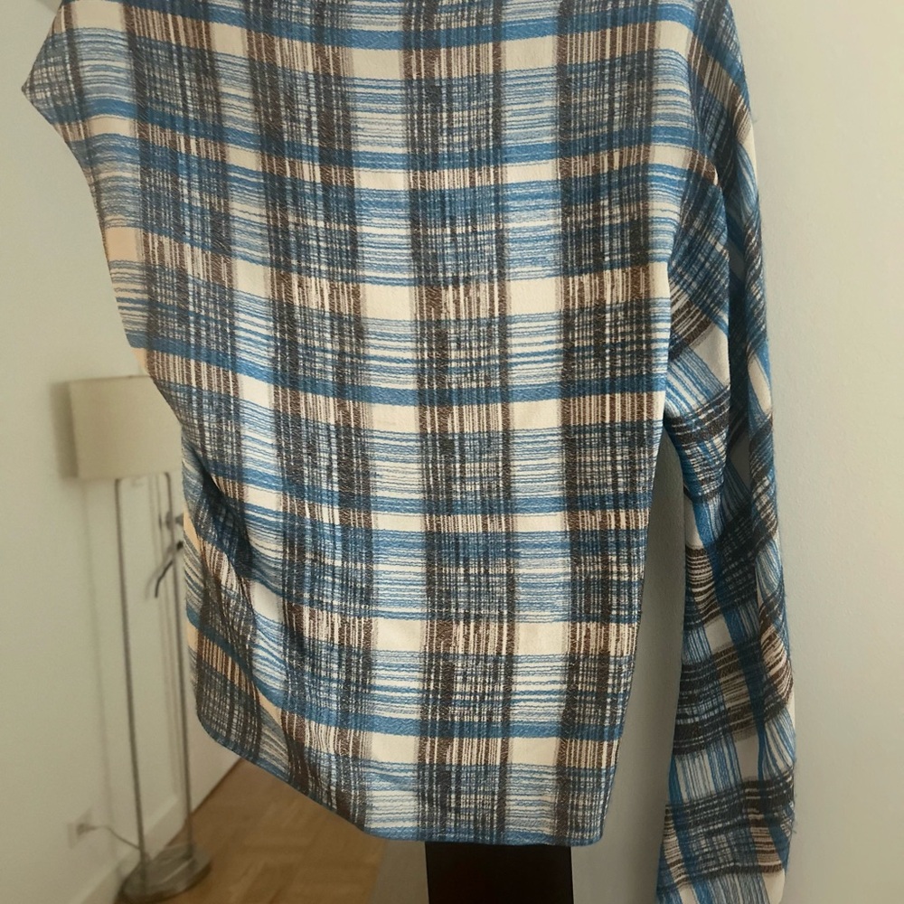 Salvatore Ferragamo Blue and Brown Plaid Shirt